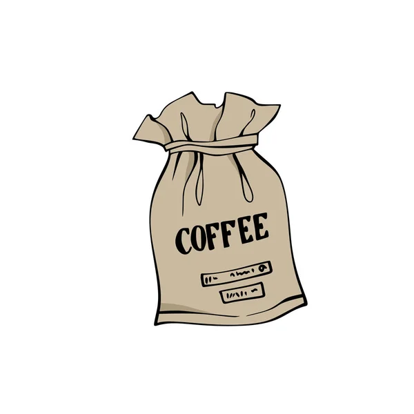 Bolsa Lona Con Granos Café Aislado Sobre Blanco Paquete Café — Vector de stock