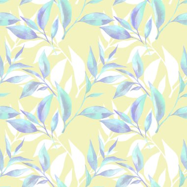 Çiçeksiz desenli çay yapraklı suluboya. Beyaz üzerine yaz arkaplanı.