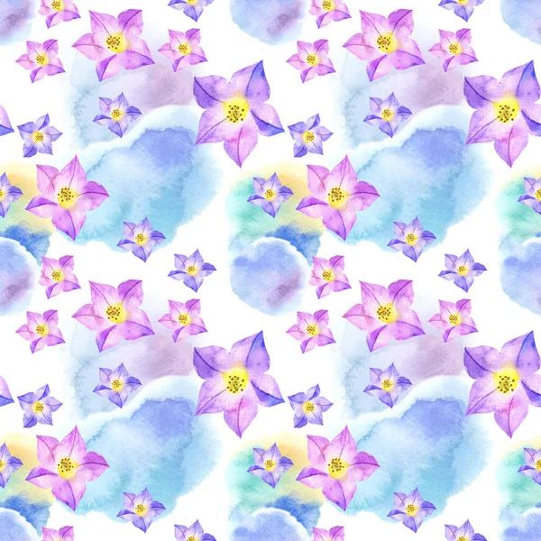 Modello Floreale Senza Cuciture Con Fiori Bluebell Stile Acquerello Illustrazione — Foto Stock