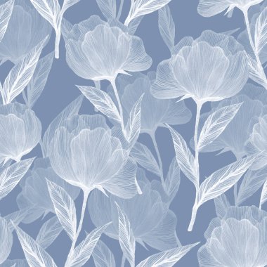 Şakayık suluboya çiçek desenli. Beyaz üzerine yaz arkaplanı.