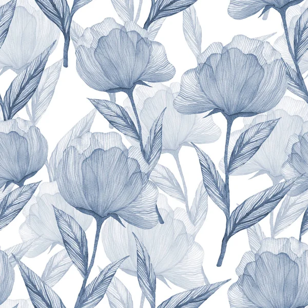 Floral seamless pattern with peonies watercolour. Summer background on white.