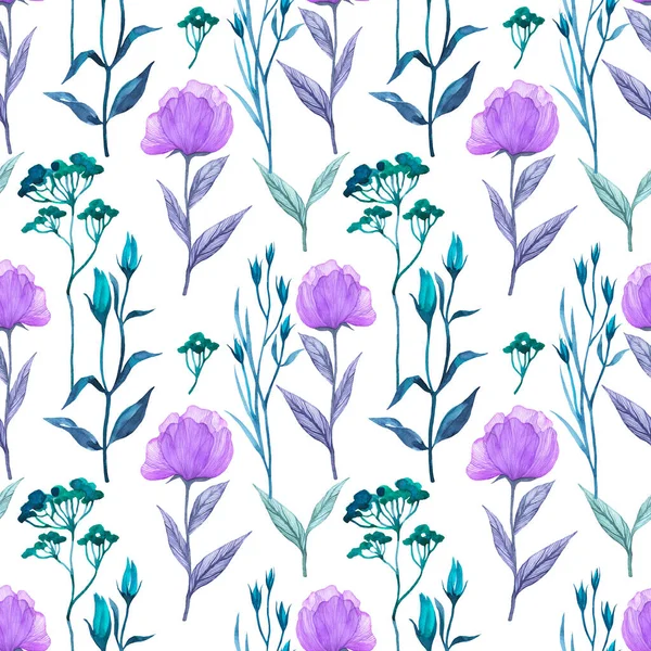 Floral Seamless Pattern Peonies Watercolour Summer Background White — Stock Photo, Image