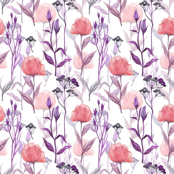 Floral Seamless Pattern Peonies Watercolour Summer Background White — Stock Photo, Image