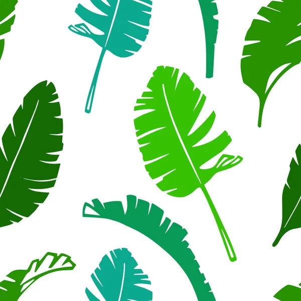 Квітковий Безшовний Візерунок Пальмовим Листям Зелені Силуети Білому Тлі Ручний — стоковий вектор