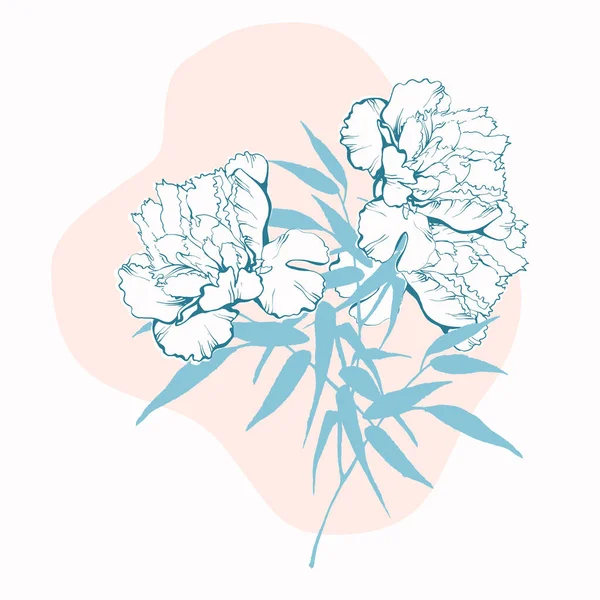 Квітковий Дизайн Квіти Півонії Бамбукова Гілка Стиль Ескізів Намальований Вручну — стоковий вектор