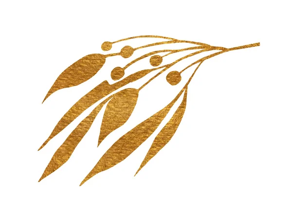 Golden Leaves Abstract Plantas Oro Dibujo Dibujado Mano Elementos Aislados — Foto de Stock