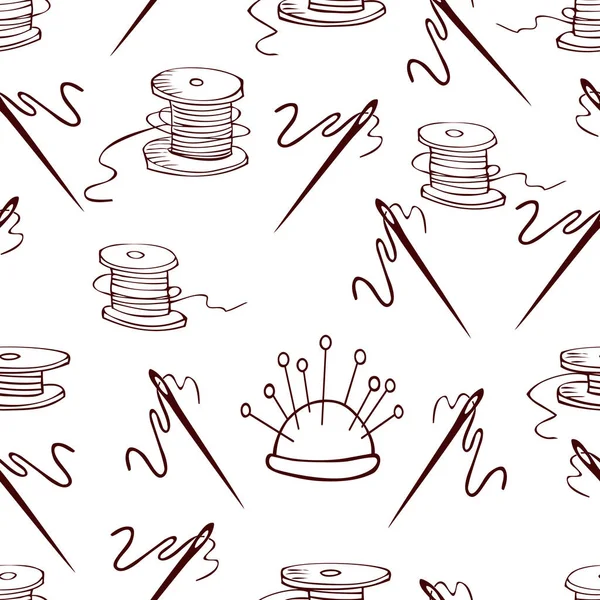 Šití Bezešvé Vzor Šicím Příslušenstvím Ručně Kreslený Skicák Linkové Umění — Stockový vektor