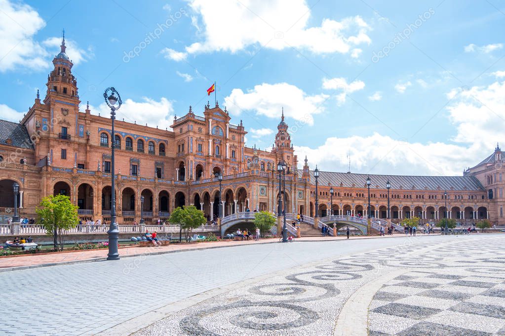 The Plaza de Espania is a Square located in the Park in Seville Built in 1928