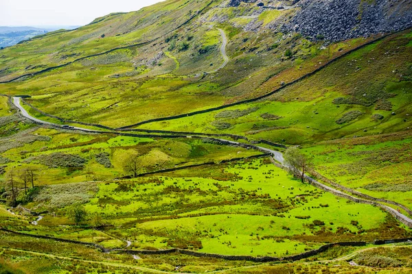 Estrada Luta Kirkstone Pass Levando Lago Windermere Ambleside Com Snarker — Fotografia de Stock