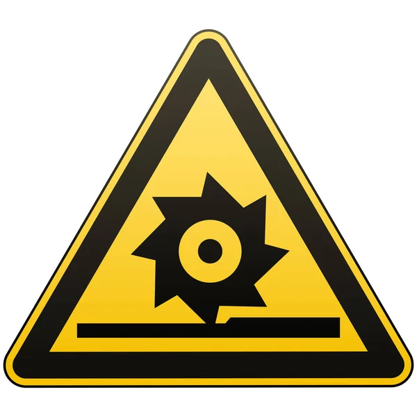 Dikkatli bir şekilde kesme milleri. İş güvenliği işareti. İşyerinde güvenli çalışmasını sağlamak için önlemler. A sarı renk üçgen siyah görüntü. Yalıtılmış nesne. Vektör çizimler. — Stok Vektör