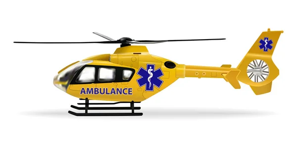 Elicottero di ambulanza. Aeromobile, trasporto aereo progettato per trasportare persone malate o ferite su lunghe distanze. Elicottero di soccorso medico giallo. Illustrazione vettoriale . — Vettoriale Stock