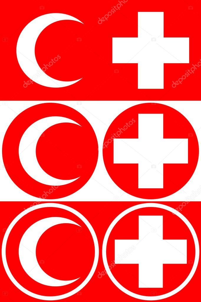 Medical cross and medical crescent. A set of options for medical symbols. Vector illustration