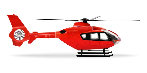 Un helicóptero rojo. Helicóptero civil de pasajeros. Objeto realista sobre fondo blanco. Ilustración vectorial — Vector de stock