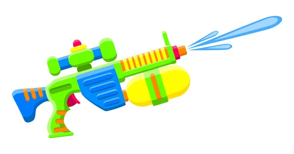 A disparar uma pistola de água. Brinquedo multicolorido brilhante das crianças. Objeto isolado. Ilustrações vetoriais planas sobre fundo branco . — Vetor de Stock