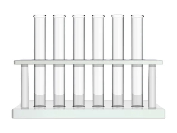 Rack de laboratório com tubos de teste de vidro. Equipamentos especiais para análise e estudo de processos químicos e biológicos na farmacêutica, medicina, biologia e química. Vetor — Vetor de Stock