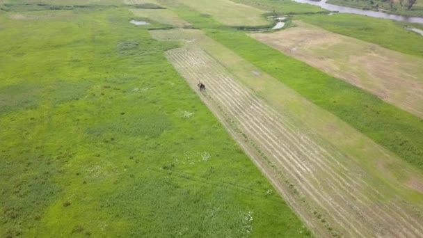 Traktor Fältet Antenn Skott Landsbygdens Landskap — Stockvideo