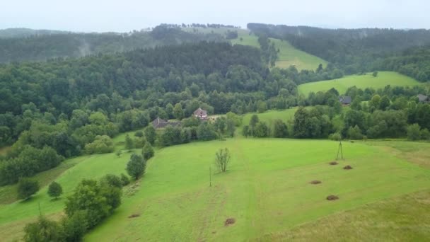 Hermosa Toma Aérea Verdes Colinas Valles Naturaleza Las Montañas Bieszczady — Vídeo de stock