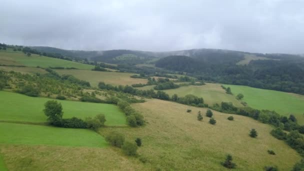 Hermosa Toma Aérea Verdes Colinas Valles Naturaleza Las Montañas Bieszczady — Vídeo de stock