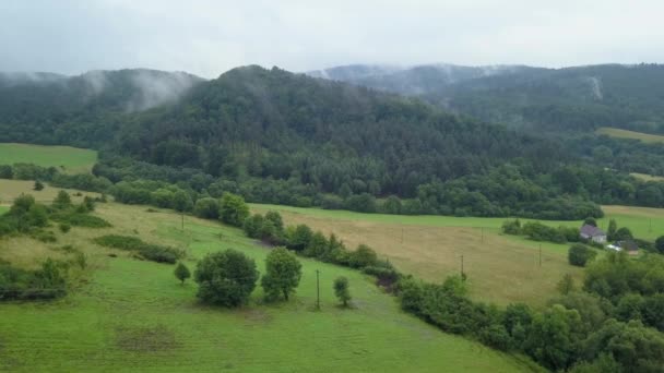 美丽的空中拍摄的绿色丘陵和山谷 从上面看到的 Bieszczady 山脉的性质 — 图库视频影像