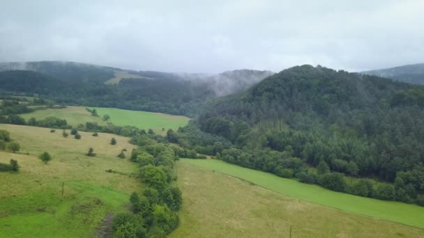 Szép Légi Felvétel Zöld Dombok Völgyek Jellege Fent Látható Bieszczady — Stock videók