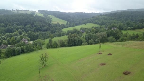 Hermosa Toma Aérea Verdes Colinas Valles Naturaleza Las Montañas Bieszczady — Vídeos de Stock