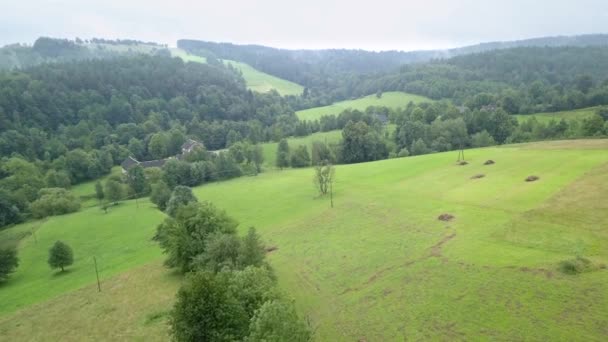 Beautiful Aerial Shot Green Hills Valleys Nature Bieszczady Mountains Seen — Stock Video