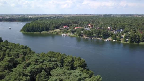 Aerial Footage Lake Summer People Sailing Resting Water Seen — Stock Video