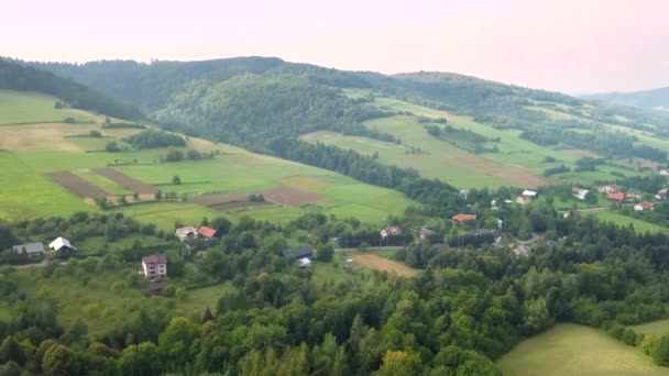 Szép Légi Felvétel Zöld Dombok Völgyek Jellege Fent Látható Bieszczady — Stock videók