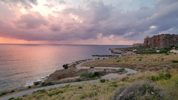 Belo Pôr Sol San Vito Capo Sicília Itália — Vídeo de Stock