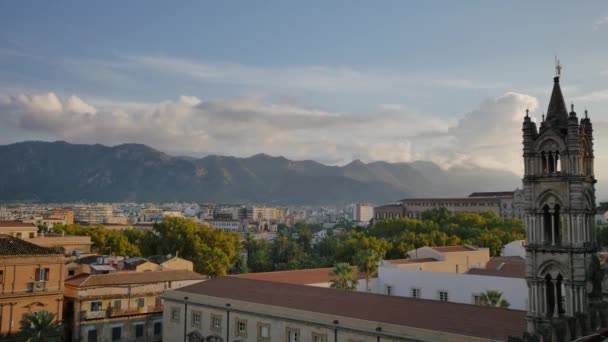 Katedrali Nın Çatıdan Sicilya Görüntüleyin Cityscape Palermo — Stok video