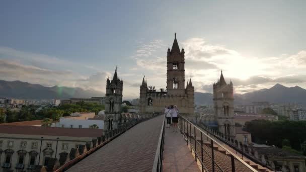 Katedrali Nın Çatıdan Sicilya Görüntüleyin Cityscape Palermo — Stok video