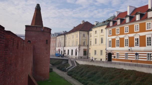 Warschau Barbican Architectuur Van Oude Binnenstad Warsaw Polen — Stockvideo