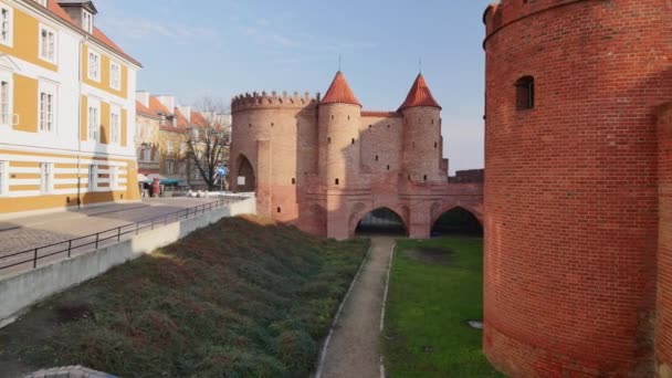 Warszawas Barbican Arkitekturen Gamla Stan Warszawa Polen — Stockvideo