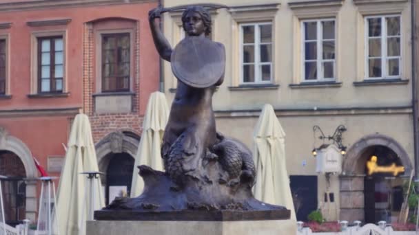 Sirene Varsóvia Famosa Estátua Meio Cidade Velha Varsóvia Símbolo Varsóvia — Vídeo de Stock