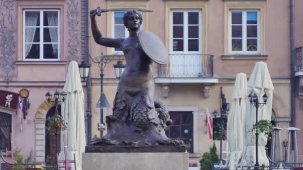 Warszawa Sirene Berömda Staty Mitt Warszawas Gamla Stadsdel Symbol För — Stockvideo