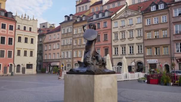 Warschau Sirene Berühmte Statue Inmitten Der Warschauer Altstadt Symbol Warschaus — Stockvideo