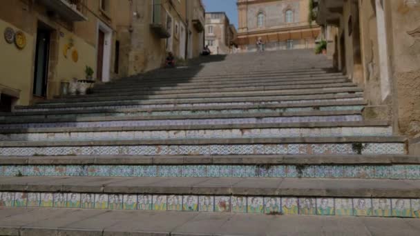 Berühmte Keramische Treppe Caltagirone Sizilien Architektur Italiens — Stockvideo