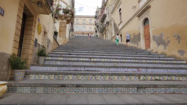 Berühmte Keramische Treppe Caltagirone Sizilien Architektur Italiens — Stockvideo