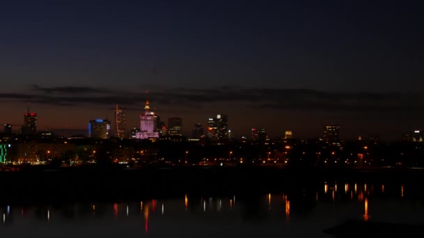 20180111 Warszawa Polen Panorama Över Warszawa Vid Solnedgången Ljus — Stockvideo