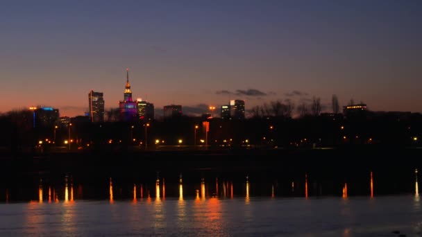 20180111 Warszawa Polen Panorama Över Warszawa Vid Solnedgången Ljus — Stockvideo