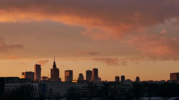 20180111 Warszawa Polen Panorama Över Warszawa Vid Solnedgången Ljus — Stockvideo