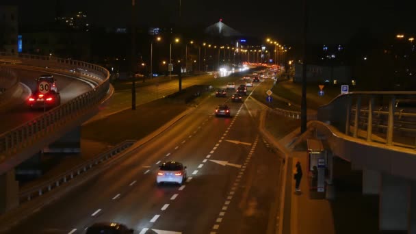 Dżem Uliczny Ulicach Warszawy Wieczorny Widok Ulicę Wielkiego Miasta — Wideo stockowe