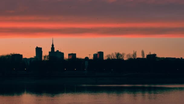 20180111 Warschau Polen Panorama Von Warschau Bei Sonnenuntergang — Stockvideo