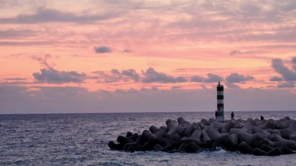 Küste Funchal Madeira Farbenfroher Sonnenuntergang Strand Der Hauptstadt Madeira — Stockvideo