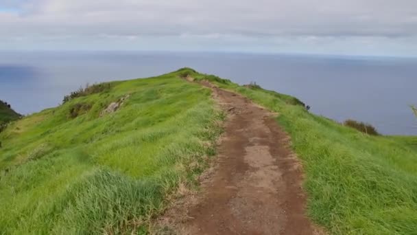 View Point Lombada Velha Madeira Beautiful Trail Huge Cliff Atlantic — Stock Video