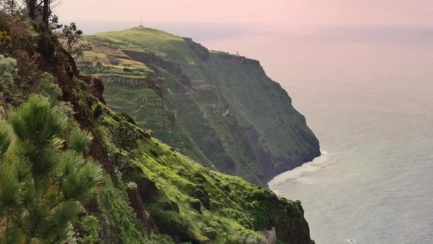 View Point Lombada Velha Madeira Beautiful Trail Huge Cliff Atlantic — Stock Video