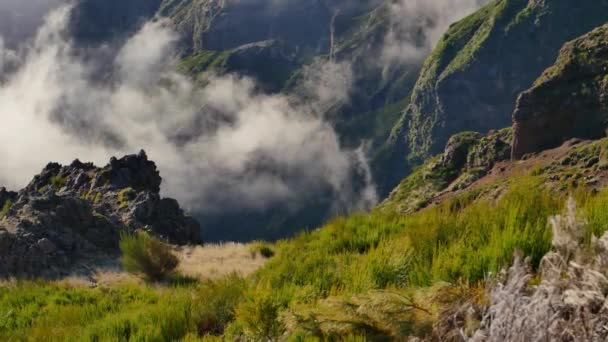 Vereda Areeiro Madère Vue Sur Belles Montagnes Dessus Des Nuages — Video