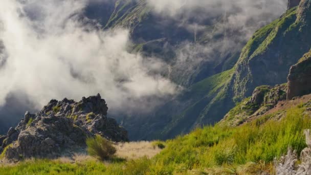 Vereda Areeiro Madeira Pemandangan Indah Pegunungan Atas Awan — Stok Video