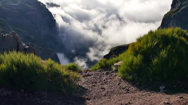 Vereda Areeiro Madeira Vista Hermosas Montañas Sobre Las Nubes — Vídeo de stock