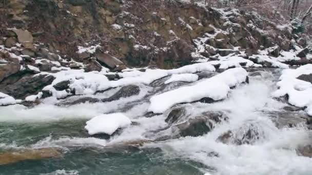 White Water River Winter World Covered Snow — Stock video